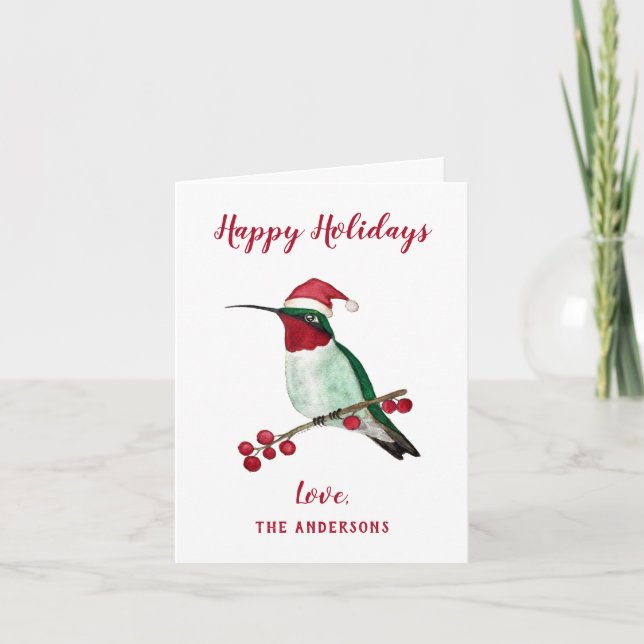 Custom Santa Hummingbird Holiday Card (Front)