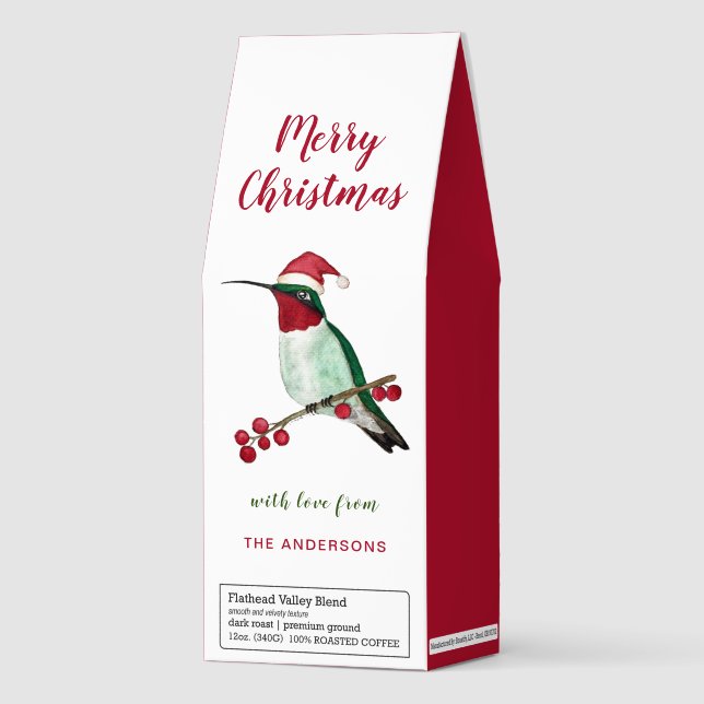 Custom Santa Hummingbird Holiday  Roasted Coffee (Front)