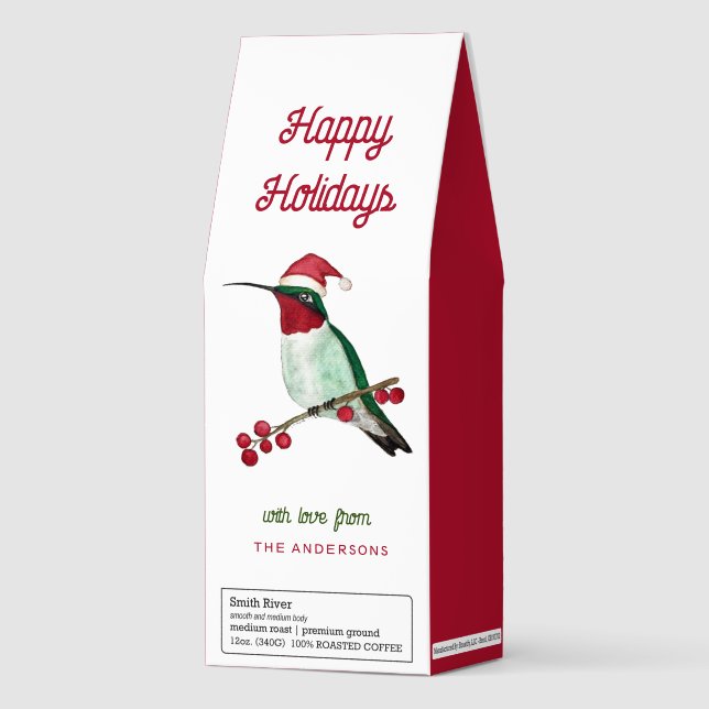 Custom Santa Hummingbird Holiday  Roasted Coffee (Front)