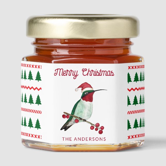 Custom Santa Hummingbird Honey Jar Favors (Front)
