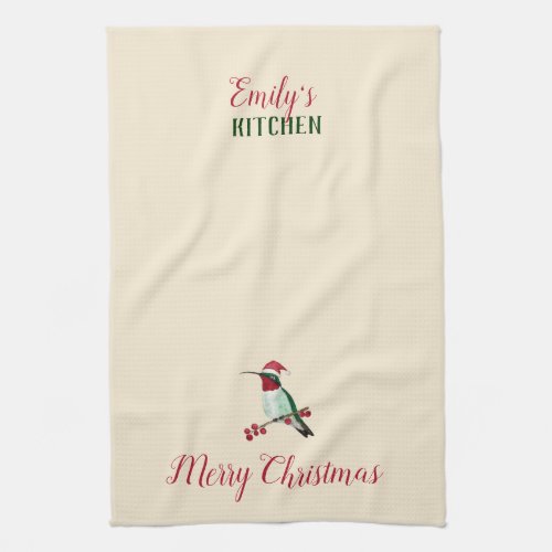 Custom Santa Hummingbird Kitchen Towel
