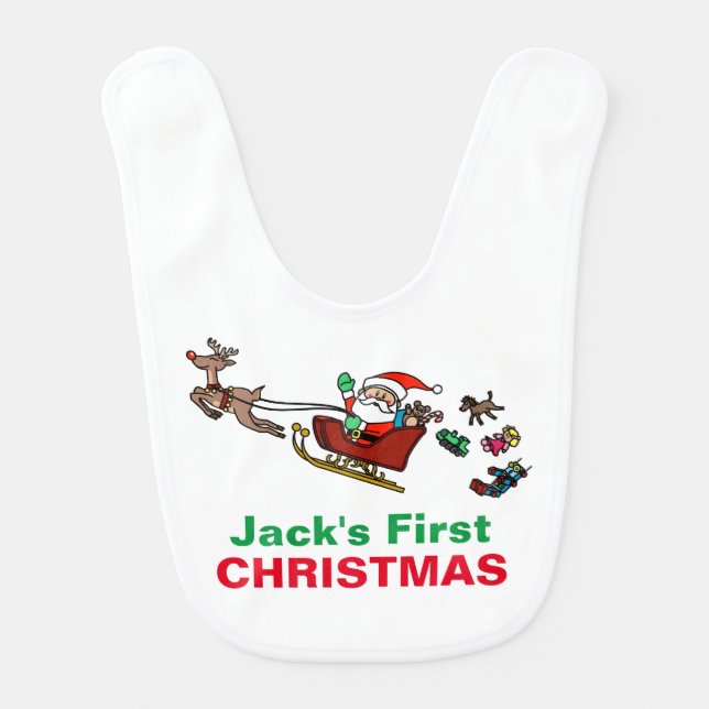 Custom Santa on Sleigh Baby Bib (Front)