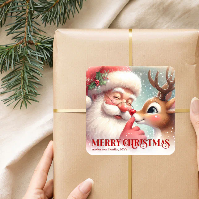 Christmas Laoding Rudolph Custom Santa Rudolph Festive Christmas Kids Label | Zazzle