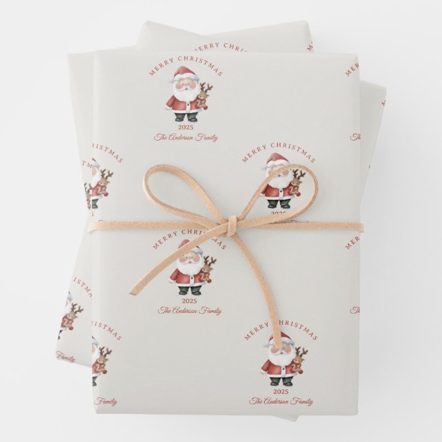 Custom Santa watercolor Christmas vibe gift Wrapping Paper Sheets (In situ)