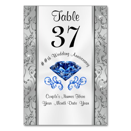 Custom Sapphire Anniversary Table Number Cards