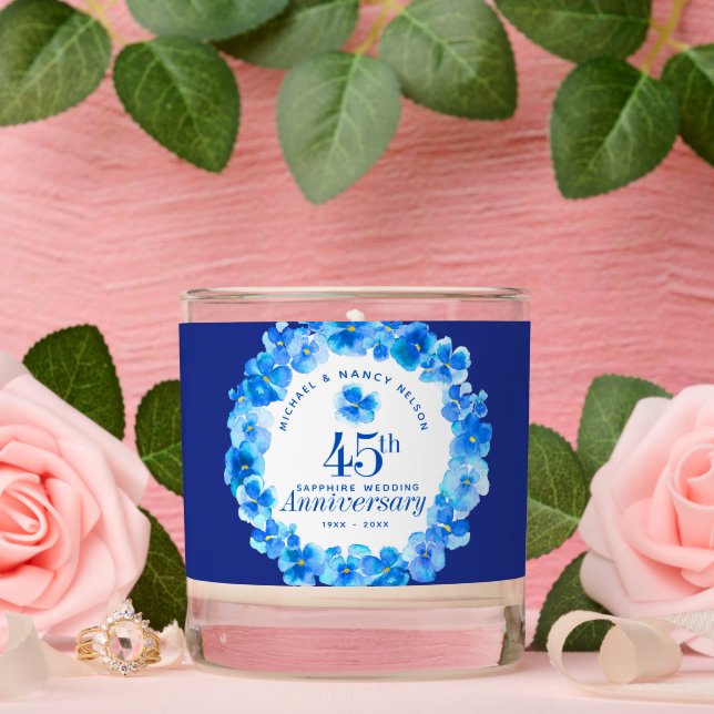 Custom Sapphire floral 45th wedding anniversary Scented Candle (Wedding)