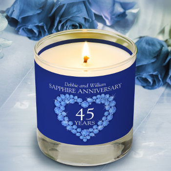 Custom Sapphire Heart 45th Wedding Anniversary Scented Candle by mylittleedenweddings at Zazzle