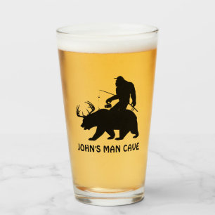 Custom Sasquatch Bigfoot Riding Bear Going Fishing Glass