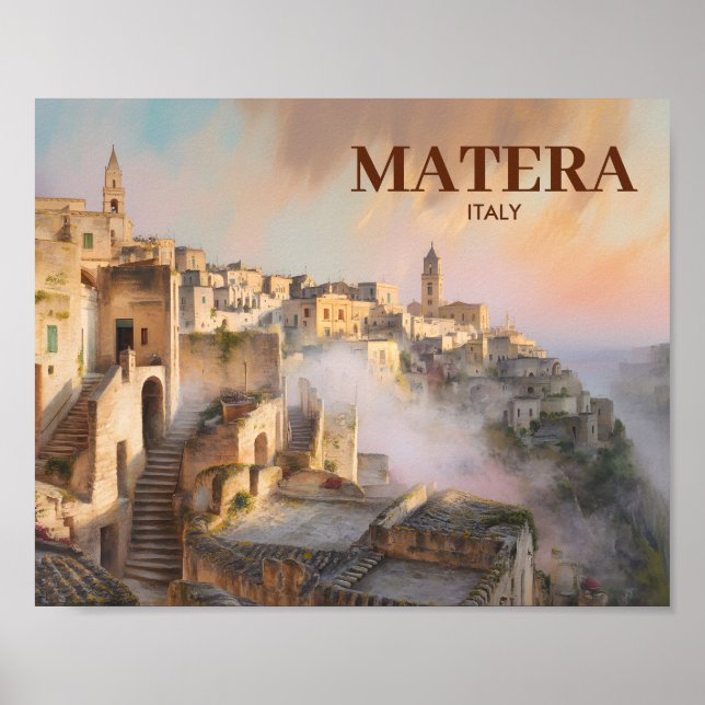 Custom Sassi di Matera Italy Travel Watercolor Poster (Front)