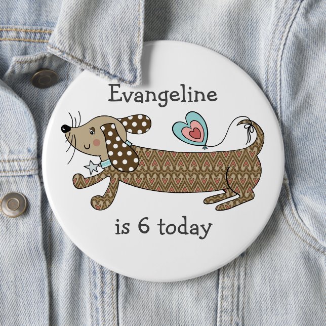 Custom Sausage Dog Dachshund Number Birthday Button (In Situ)