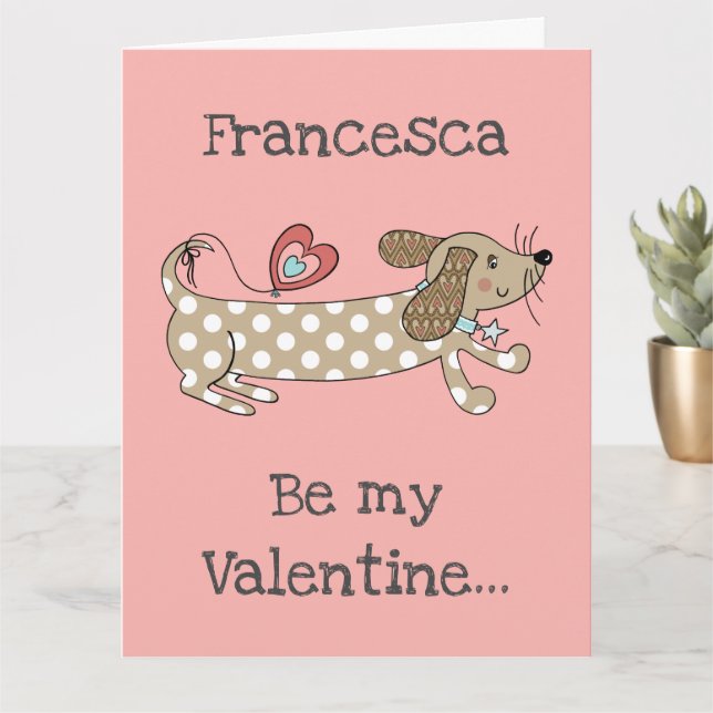 Custom Sausage Dog Dachshund Valentine's Day Card (Small Plant)