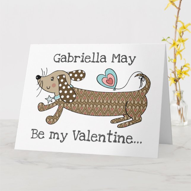 Custom Sausage Dog Dachshund Valentine's Day Card (Yellow Flower)