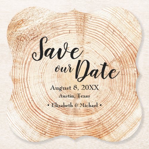 Custom Save our date Wood grain Wedding Rustic Paper Coaster