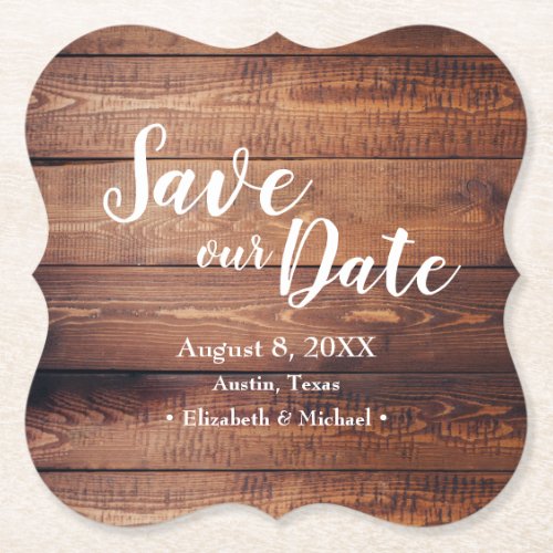 Custom Save our date Wood Print Wedding Favor Paper Coaster