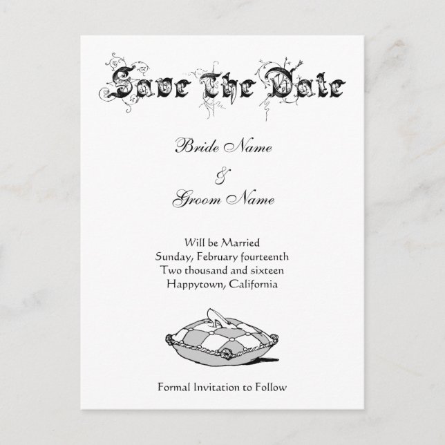 Custom Save the Date Cinderella Slipper Grays Announcement Postcard (Front)