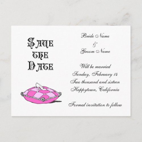 Custom Save the Date Cinderella Slipper on Pink Announcement Postcard