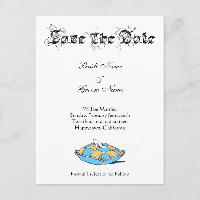 Custom Save the Date Cinderella Slipper on Teal Announcement Postcard (Front)