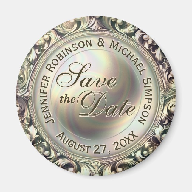 Custom Save the Date Gold Glam  Magnet (Front)