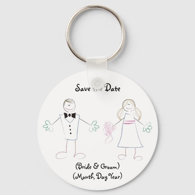 Custom Save the Date Keychain- Cartoon Couple Keychain (Front)