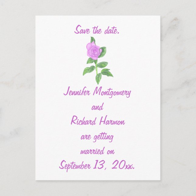 Custom Save the date postcards, Lavender rose Announcement Postcard (Front)