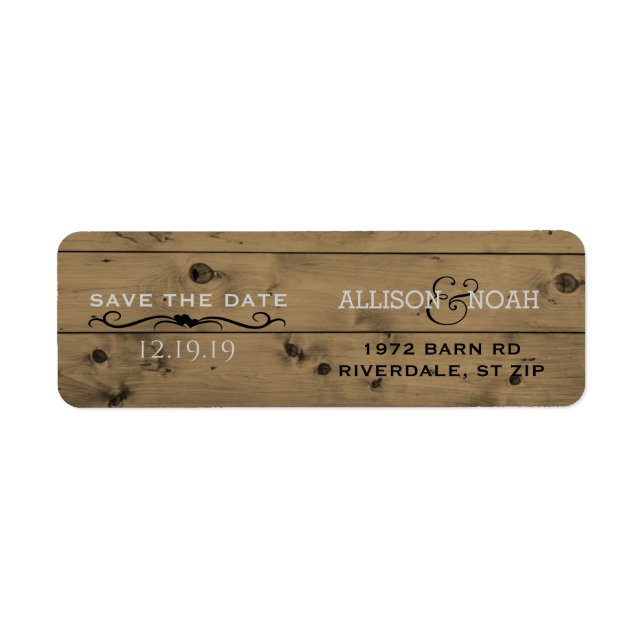 Custom Save the Date | Rustic Barn Wood  Wedding Label (Front)