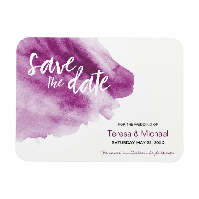Custom Save the date Watercolor splash Purple Magnet (Horizontal)