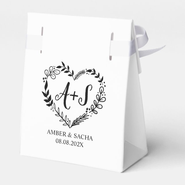 Custom Save The Date With Heart Wreath Favor Boxes (Back Side)