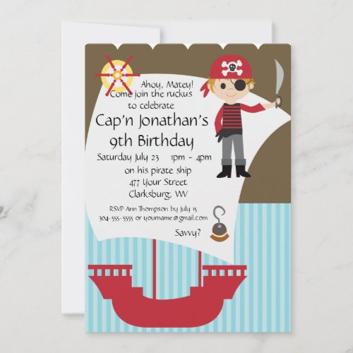 Custom Savvy Pirate Birthday Party Custom Invites