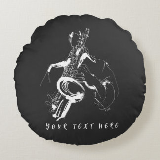 Custom Saxophonist Name Retro Style Round Pillow