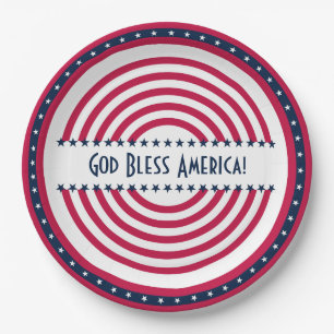 Custom Saying God Bless America Stars n Stripes Paper Plates