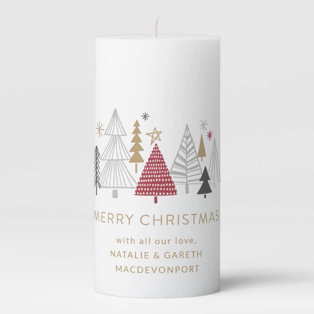 Custom Scandinavian Merry Christmas Spruce  Pillar Candle (Front)
