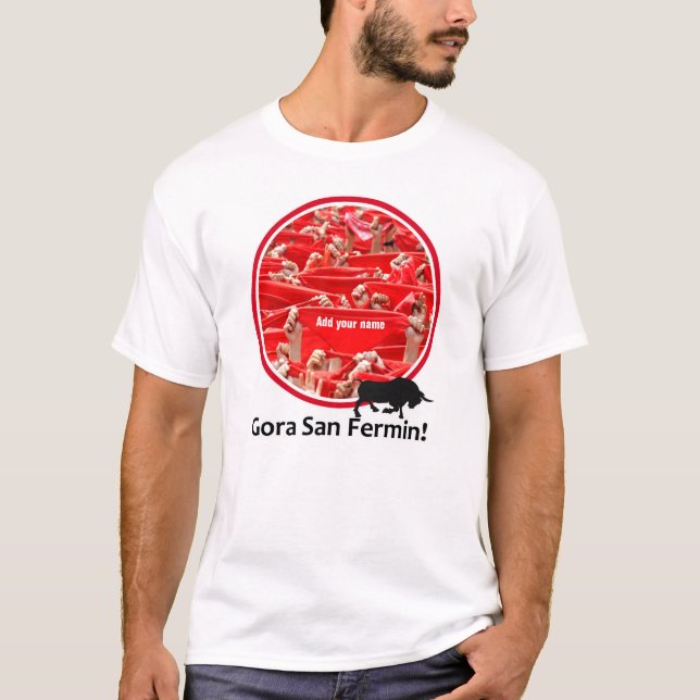 Custom scarf, San Fermin encierro, bull run logo, T-Shirt (Front)