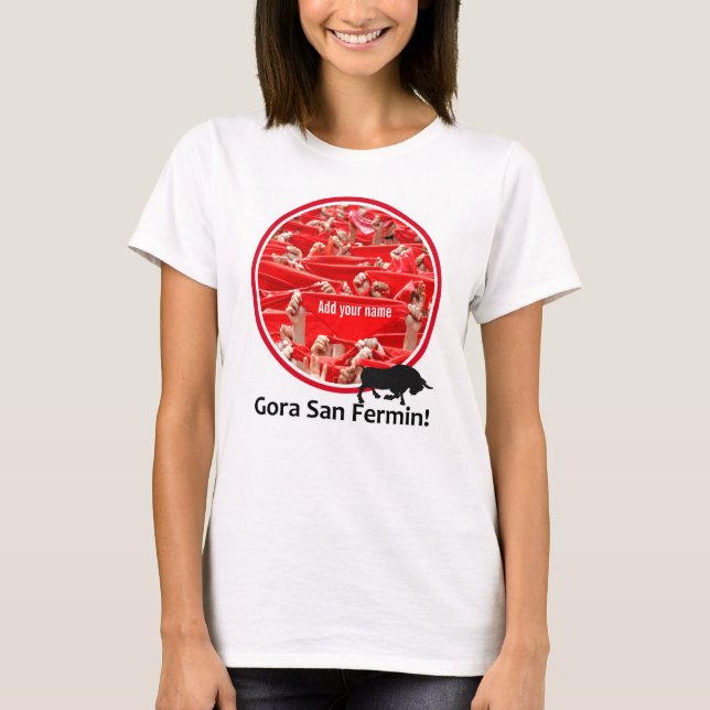 Custom scarf, San Fermin encierro, bull run logo, T-Shirt (Front)