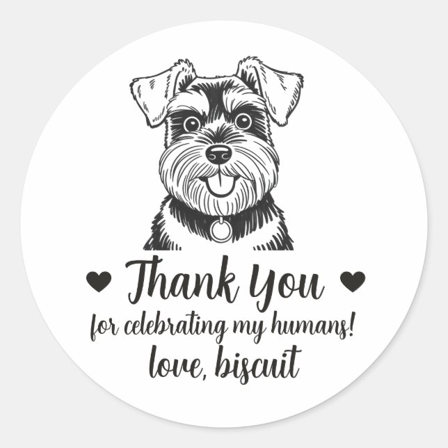 Custom Schnauzer Dog Wedding Favor Stickers (Front)