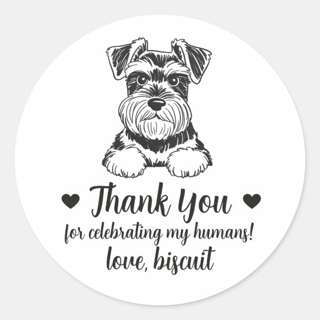 Custom Schnauzer Dog Wedding Favor Stickers (Front)