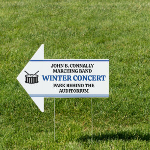 Custom School Band Concert Blue Arrow Yard Sign