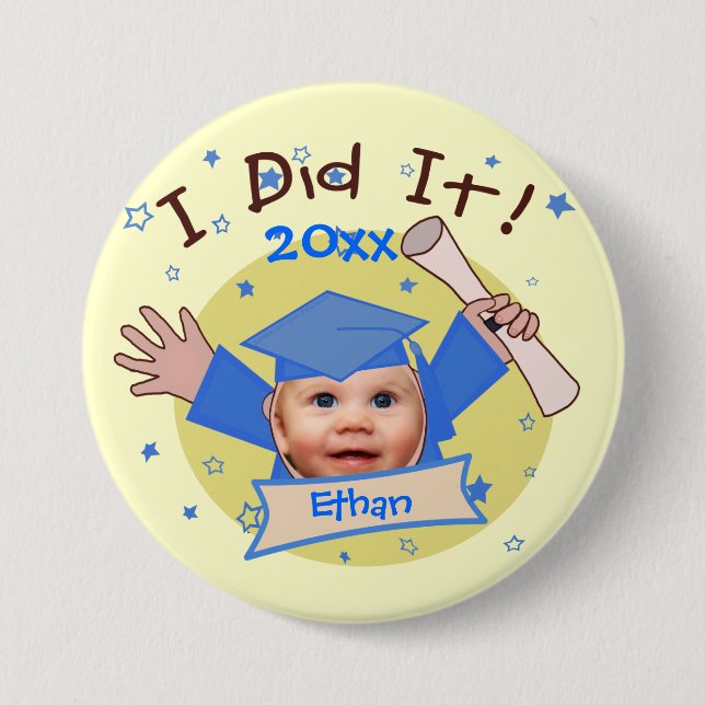 Custom School Boy's Graduation Button (Front)