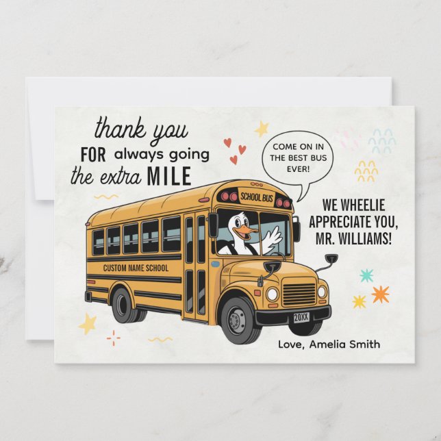 Custom School Bus Driver Appreciation Extra Mile Thank You Card (Front)