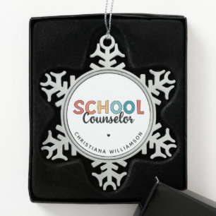 Custom School Counselor Appreciation Gifts Snowflake Pewter Christmas Ornament
