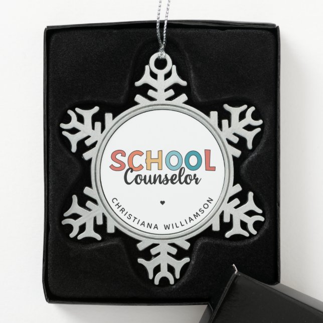 Custom School Counselor Appreciation Gifts Snowflake Pewter Christmas Ornament (Box)