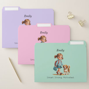 Custom School Folder Set (3x) – Girl & Dog