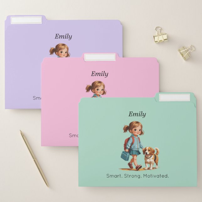 Custom School Folder Set (3x) – Girl & Dog (Set)