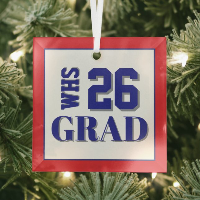 Custom School Grad '26 Glass Ornament (Insitu)