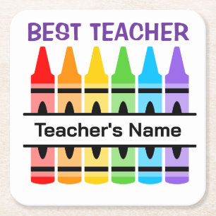 Custom School Graphic, Personalize Teacher Gift Square Paper Coaster