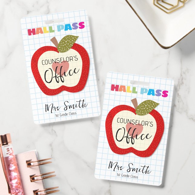 Custom School Hall Pass Apple Lanyard  Badge (Office)