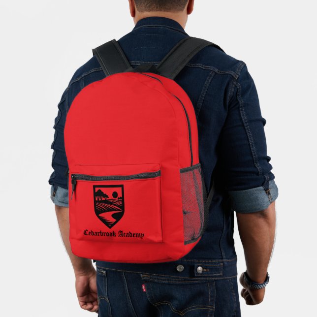 Custom School Name & Emblem Bright Red Backpack (Insitu (Model))