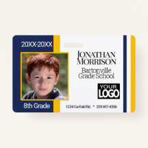 Custom School Photo ID Badges - Blue and Yellow