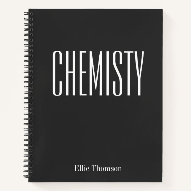 Custom School Subject Chemistry Black White Name Notebook (Front)