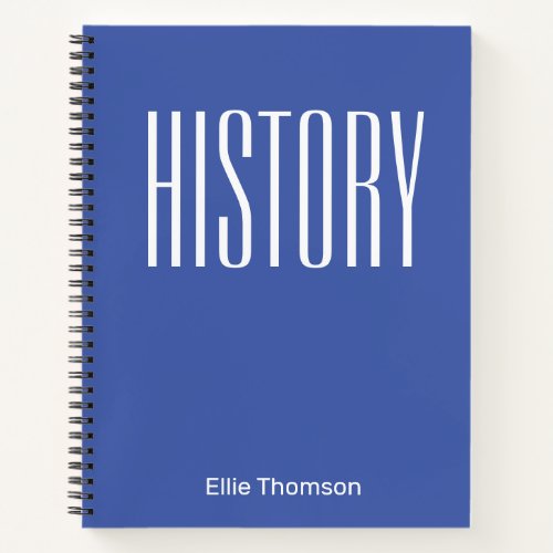 Custom School Subject Monogram Name Blue History Notebook