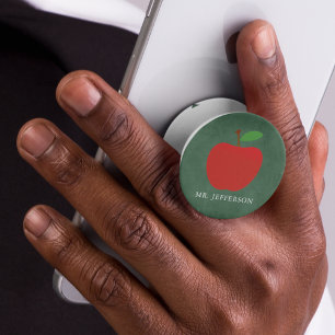 Custom School Teacher Apple Green Chalkboard PopSocket
